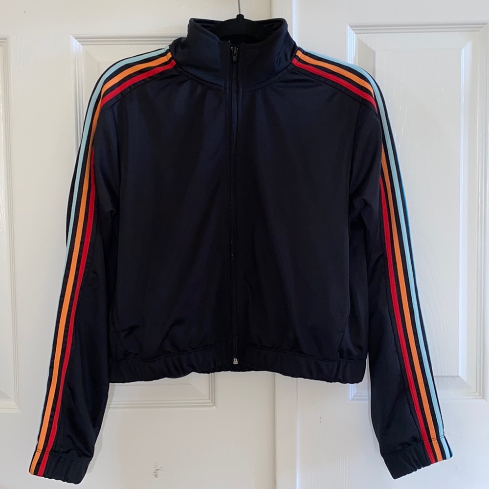 NWOT Rainbow Striped Training Varsity Jacket